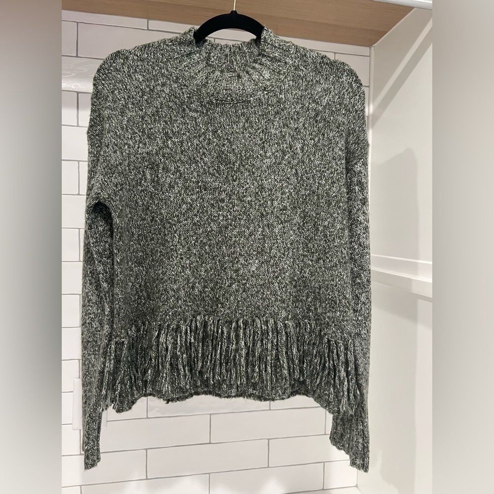 Rebecca Minkoff Neala Boho Fringe Sweater. Size XS. Olive Green. EUC.